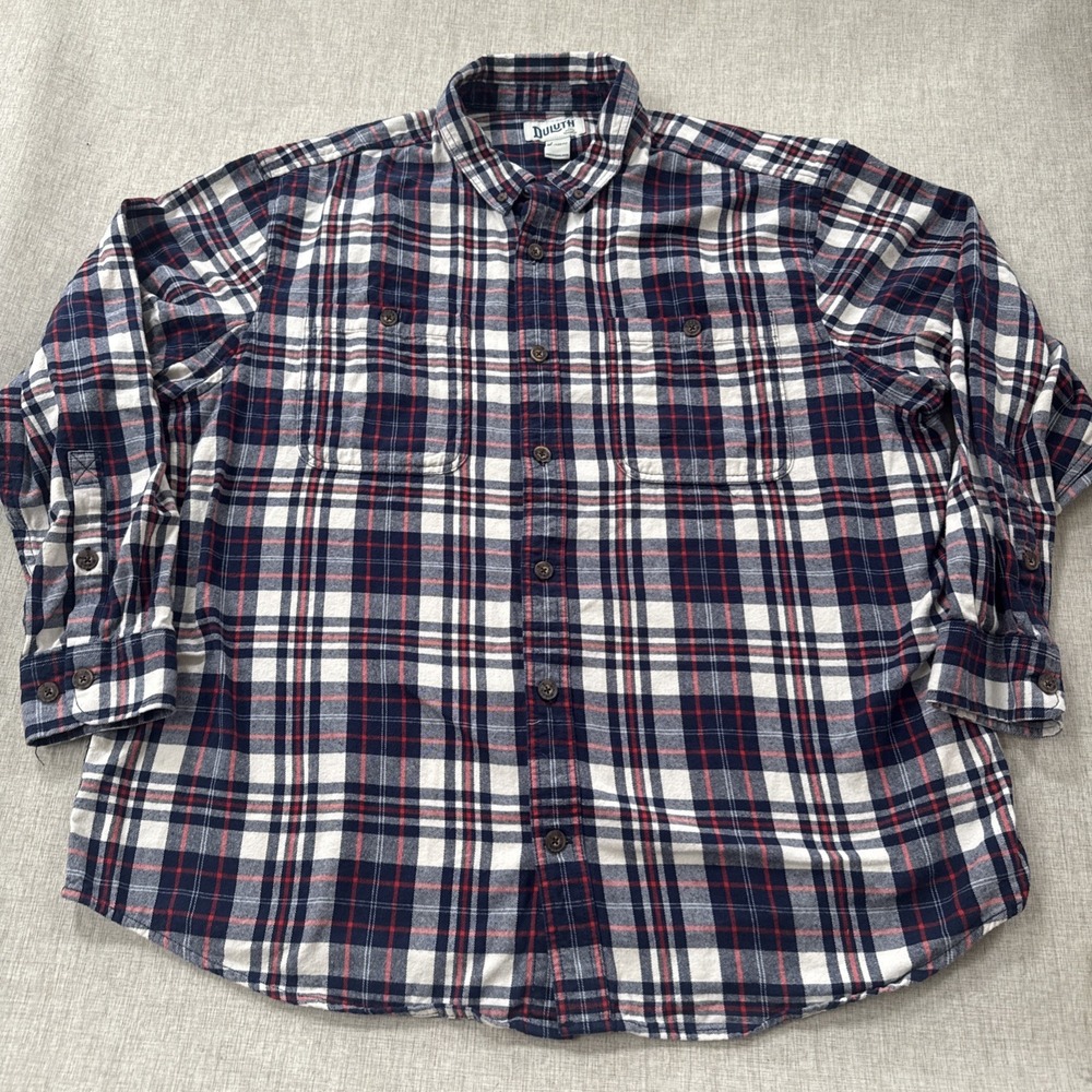 Duluth Trading Flannel‎ Shirt Men's 2XL Blue Plaid Free Swingin' Relaxed 52007